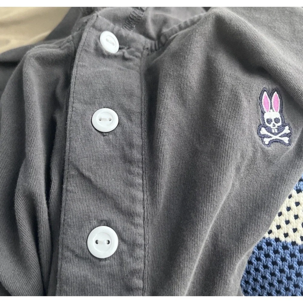 Psycho Bunny XL Gray Pullover‎ Hoodie Henley Long Sleeve Kangaroo Pocket Cotton